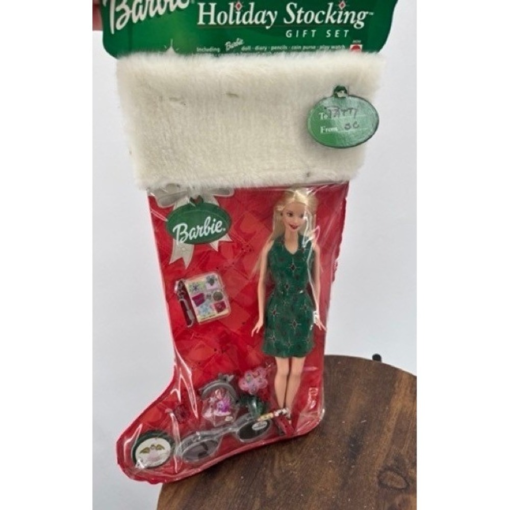 Vintage NEW Barbie Holiday Stocking Gift Set Special Edition Doll Red Green